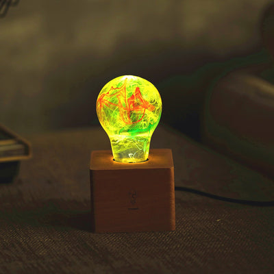 Fireworks Resin LED Table Lamp with wooden cube base by EP Designlab