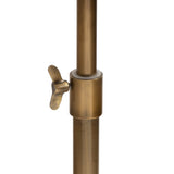 Close-up of a brass-colored adjustable metal pole with a wingnut-style tightening lever against a white background