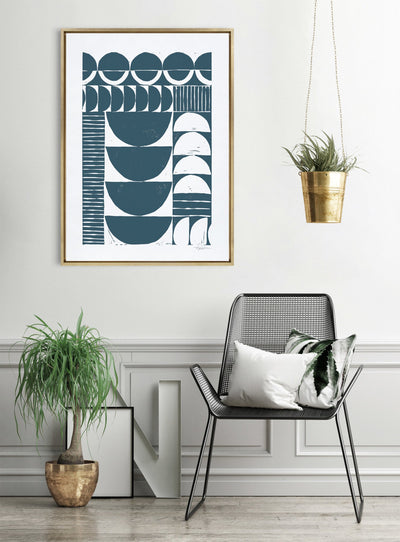 Sylvie Modern Circular Pattern Block Print Teal Framed Canvas by kateandlaurel - product image 6 for Resin Society