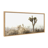 Framed canvas print depicting a solitary Joshua tree in a soft-focus desert landscape with muted beige and green tones.