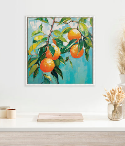 Sylvie Beaded Orange Tree Framed Canvas by The Creative Bunch Studio