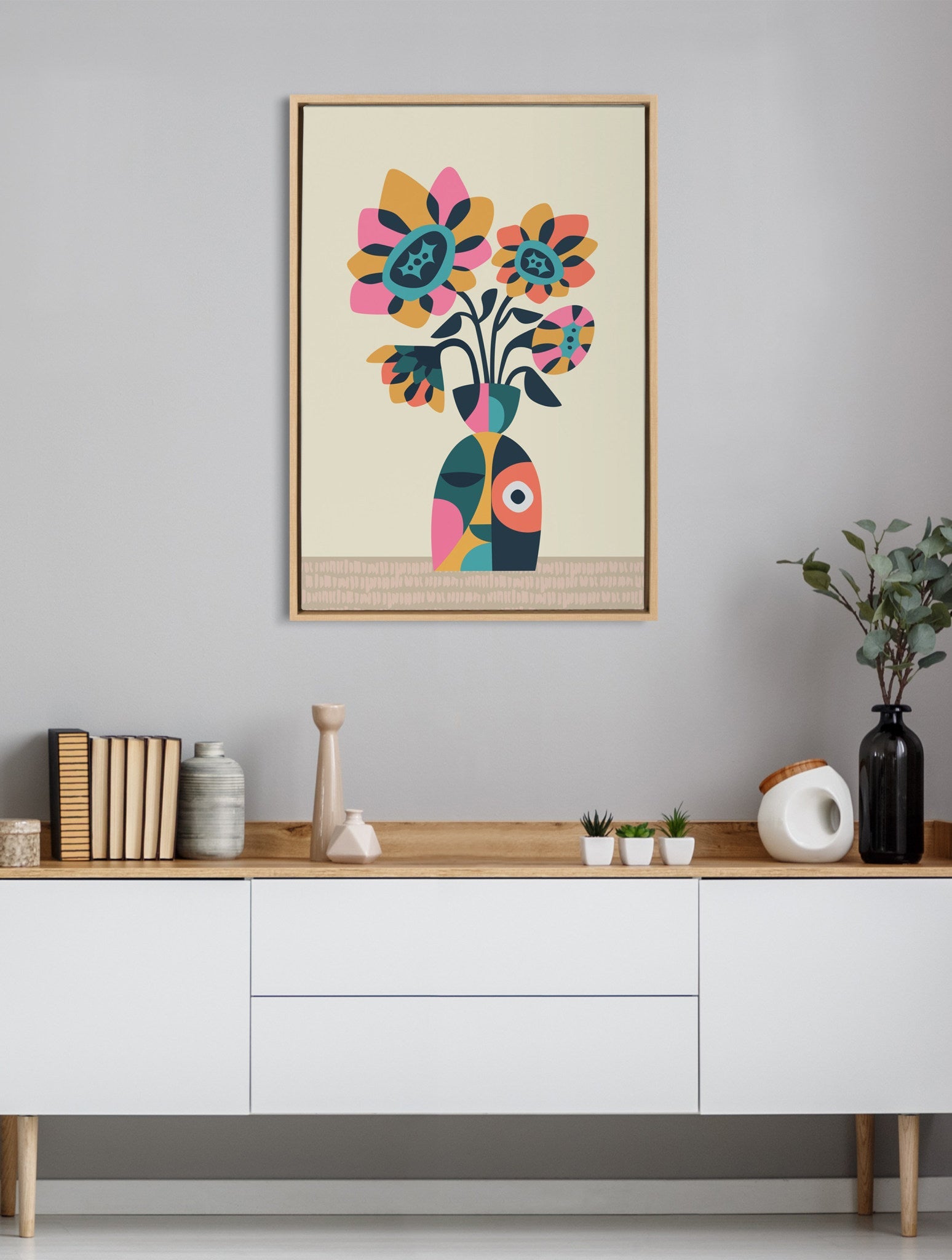 Sylvie Mid Century Modern Sunflowers Framed Canvas by kateandlaurel - product image 8 for Resin Society