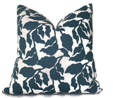 Close-up image of Flores Pillow Cover in Pacific Blue showing fabric texture and invisible zipper