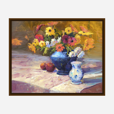 Flowers with Blue Vase Artist Enhanced Canvas Print by John Beard Collection - product image 7 for Resin Society