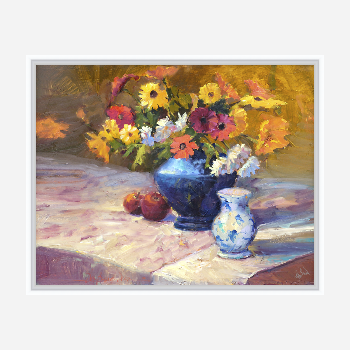 Flowers with Blue Vase Artist Enhanced Canvas Print by John Beard Collection - product image 6 for Resin Society