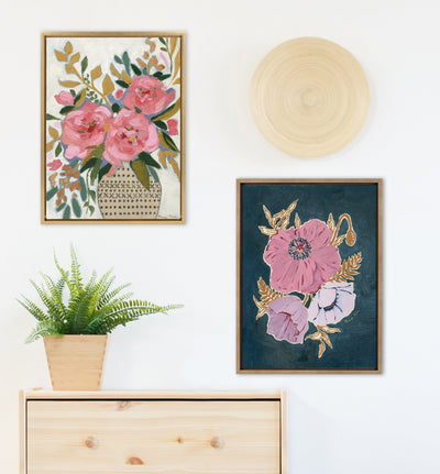 Sylvie Three Pink Peonies Framed Canvas by Mackenzie Nelson