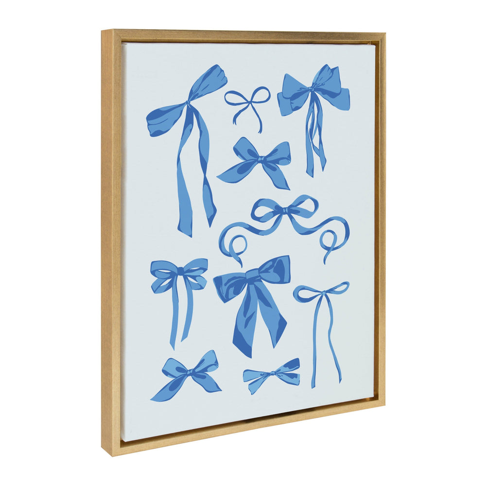 Framed canvas artwork featuring charming blue bows by Honey Island Studio