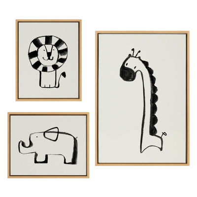 Sylvie 390 Giraffe BW, 409 Lion BW and 400 Elephant BW Framed Canvas Art Set by Teju Reval