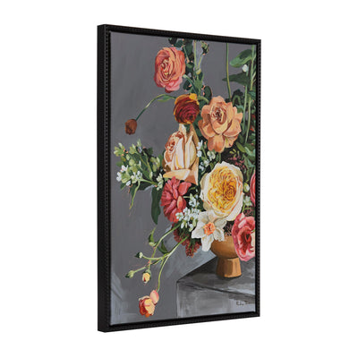 Sylvie Beaded Floral Emergence framed canvas artwork featuring blossoming flowers in delicate painterly style with beaded gold frame