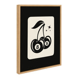 Sylvie Cherry Ball 8 framed canvas art showing a stylized cherry combined with an 8-ball on a white background, framed in natural wood