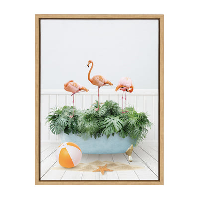 Sylvie Three Flamingos Beach House Bath Framed Canvas by Amy Peterson