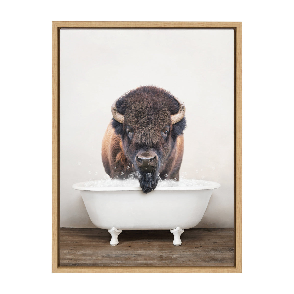 Sylvie Bison Rustic Bubble Bath Framed Canvas by kateandlaurel - product image 2 for Resin Society