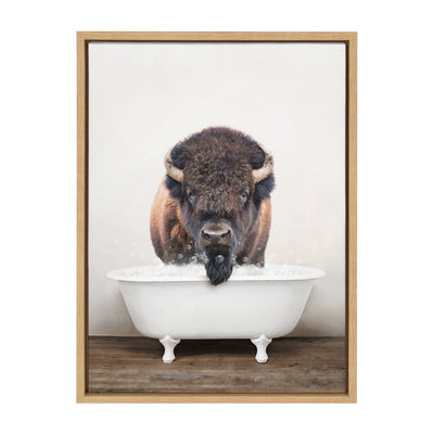 Sylvie Bison Rustic Bubble Bath Framed Canvas by kateandlaurel - product image 2 for Resin Society