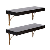 Hatley Floating Shelf Set mounted on wall with decorative items displayed on wooden shelves and antique brass hardware