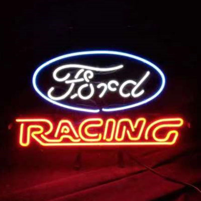 Ford Racing Car Neon Sign Light glowing bright on a wall