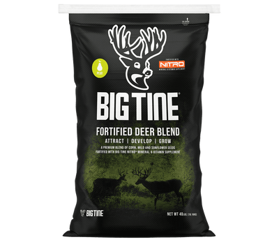 Big Tine Fortified Deer Blend Pear packaging and scattered feed
