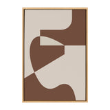 Abstract framed canvas featuring intersecting curved and straight shapes in warm brown and beige tones creating a sleek geometric composition.