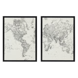Sylvie Vintage Black and White World Map Framed Canvas Set by kateandlaurel - main product image for Resin Society