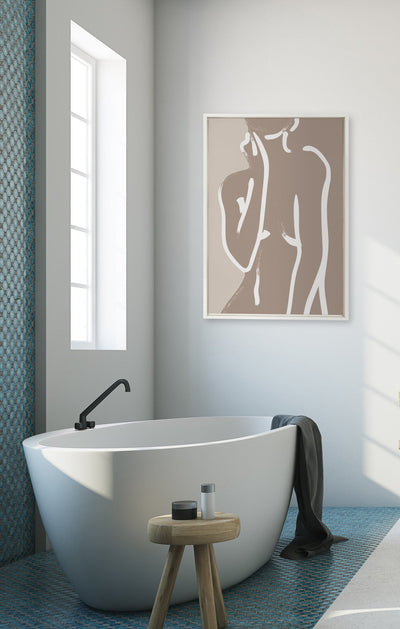 Sylvie Simple Romantic Line Art Drawing Neutral Framed Canvas by kateandlaurel - product image 5 for Resin Society
