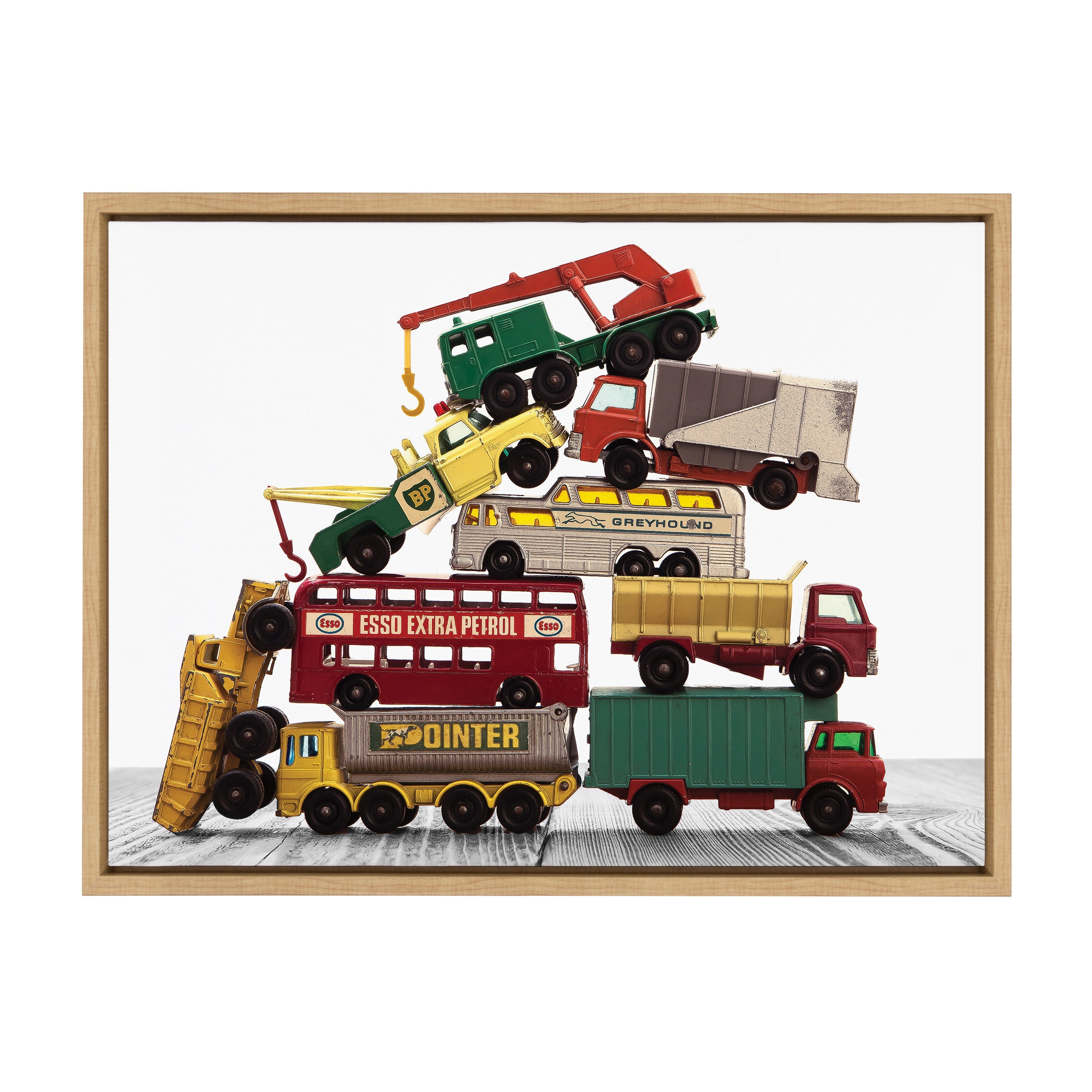 Sylvie Vintage Stacked Matchbox Work Vehicles Pile Framed Canvas by Saint and Sailor Studios