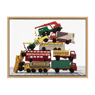 Sylvie Vintage Stacked Matchbox Work Vehicles Pile Framed Canvas by Saint and Sailor Studios