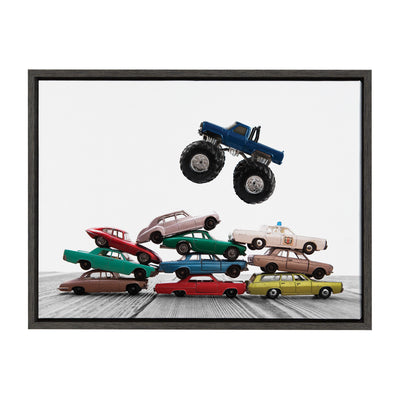 Sylvie Vintage Stacked Matchbox Cars and Monster Truck Framed Canvas by Saint and Sailor Studios