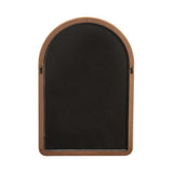 Arched wall mirror with a natural wooden frame featuring small metal bead details along the inner edge, photographed against a white background.