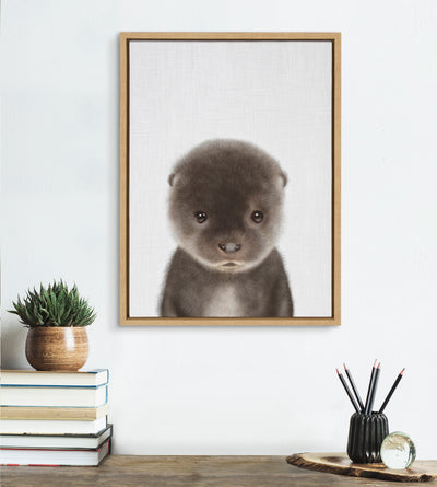 Sylvie Baby Otter Color Illustration Framed Canvas by kateandlaurel - product image 10 for Resin Society