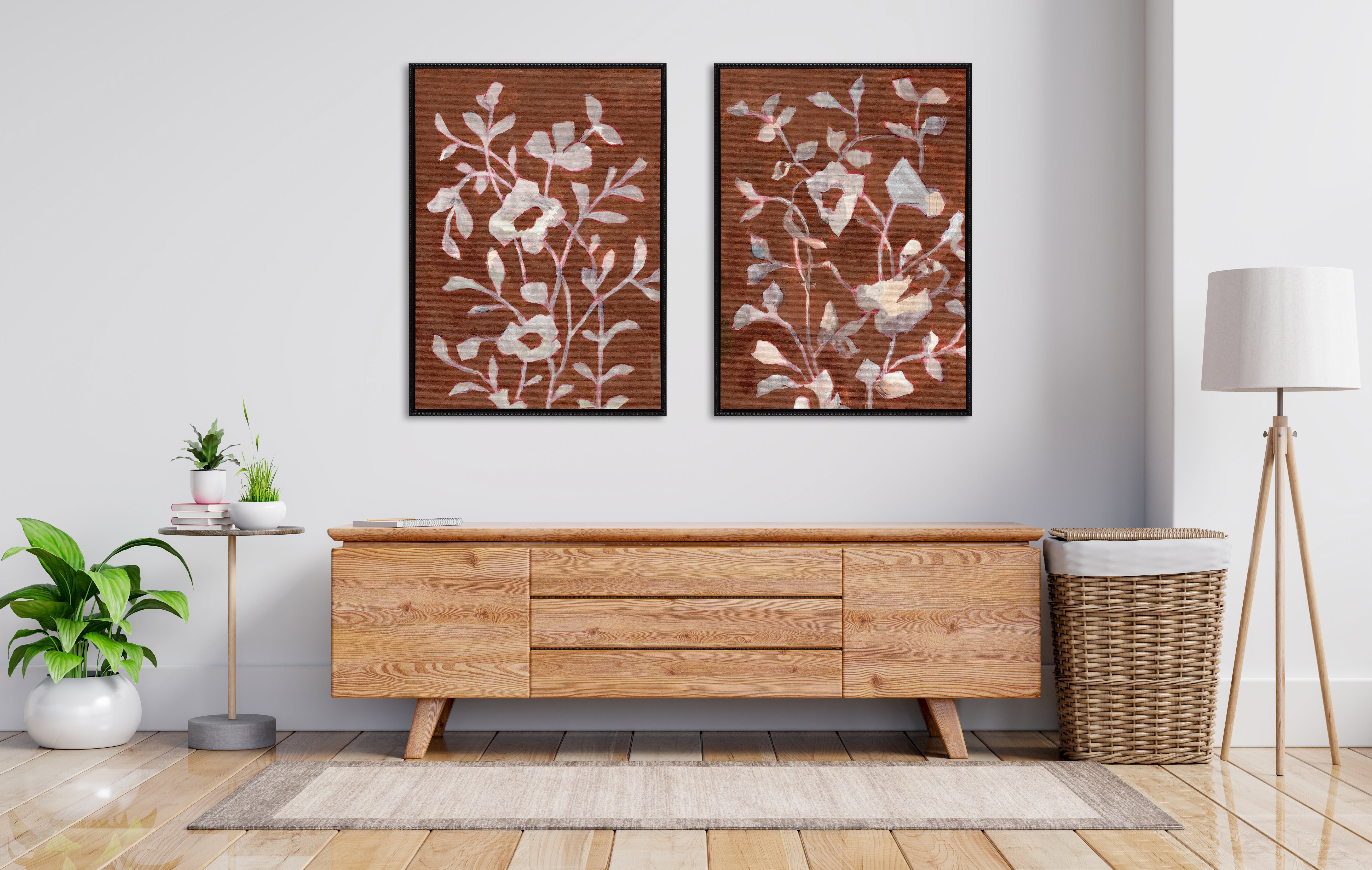 Sylvie Beaded Botanical Harmony I and II Framed Canvas Art Set by Nikita Jariwala