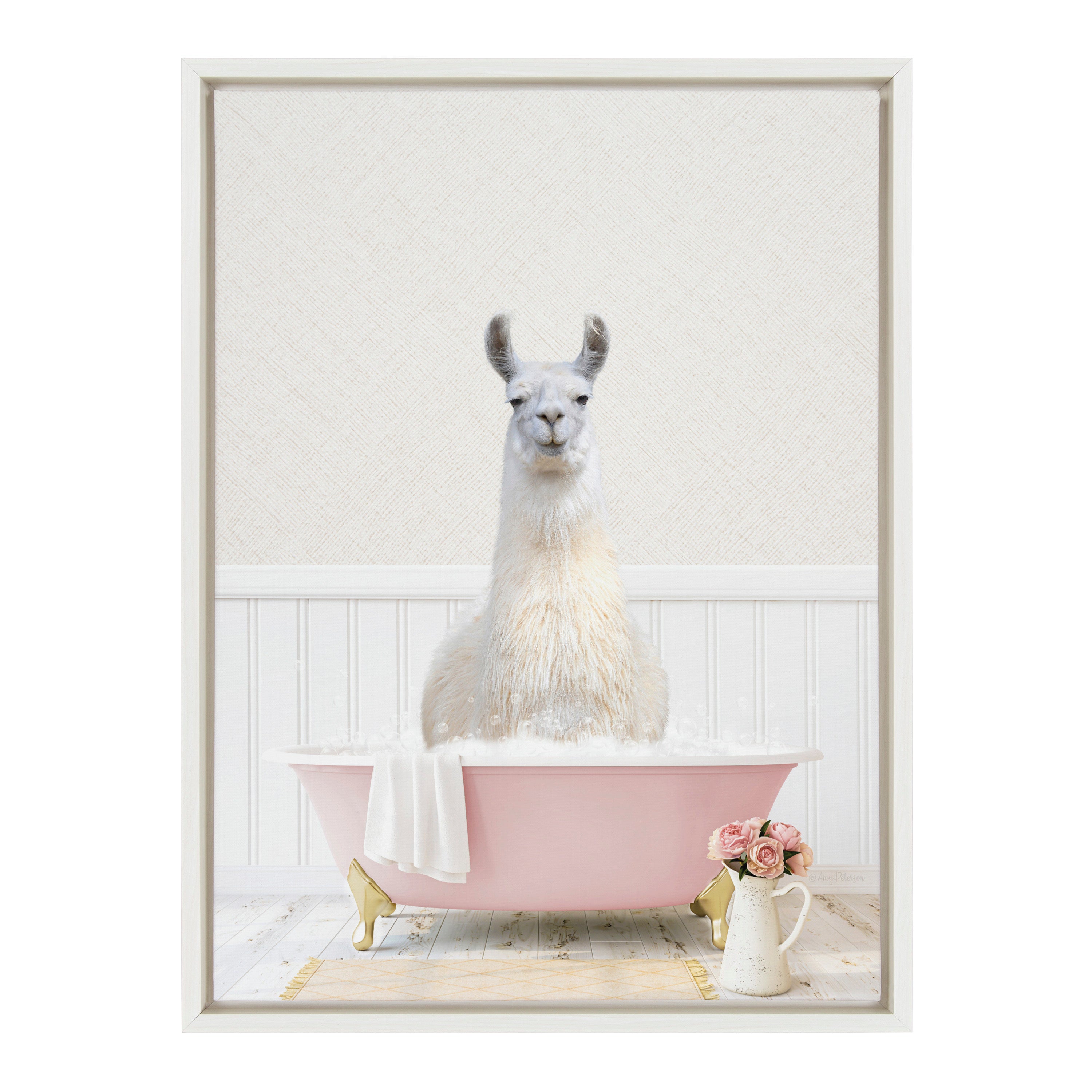 Sylvie Llama in Cottage Rose Bath Framed Canvas by kateandlaurel - product image 8 for Resin Society