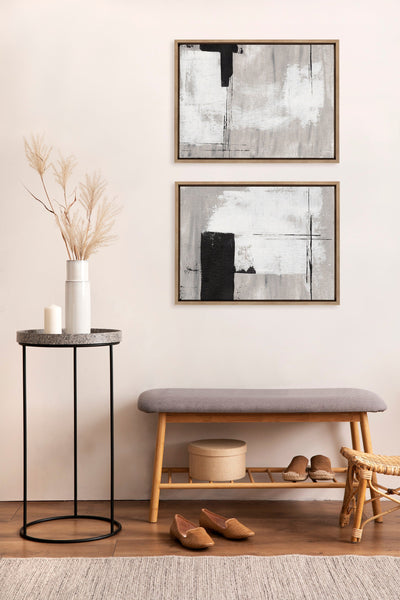Sylvie Line 1 Left and Right Neutral Linen Framed Canvas Art Set by Nikita Jariwala
