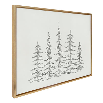 Sylvie Minimalist Evergreen Trees Sketch Framed Canvas by kateandlaurel - product image 15 for Resin Society
