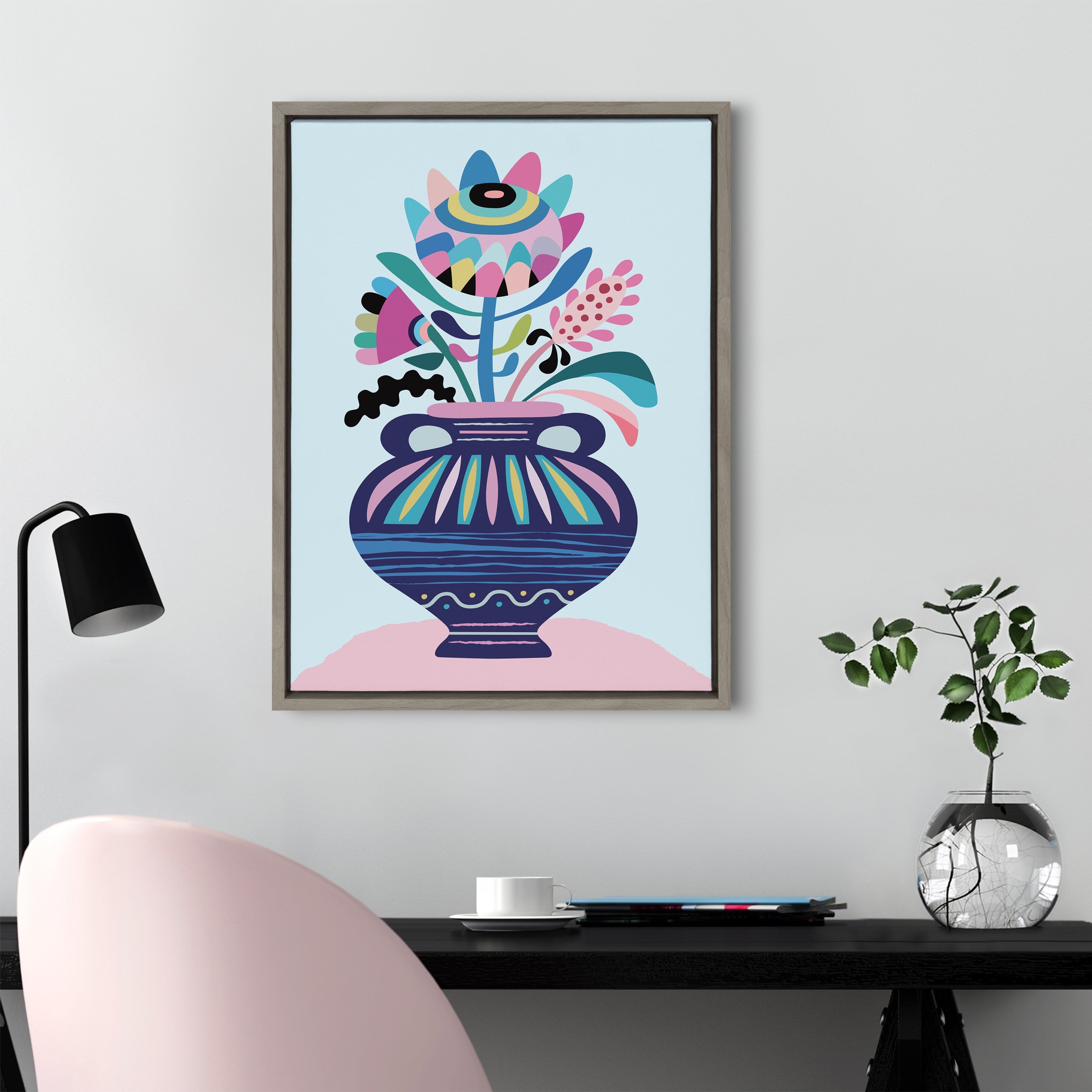 Sylvie Mid Century Modern Whimsical Floral Framed Canvas by kateandlaurel - product image 10 for Resin Society