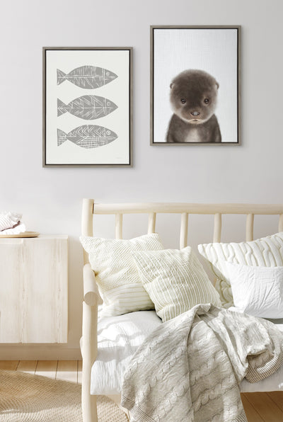 Sylvie Baby Otter Color Illustration Framed Canvas by kateandlaurel - product image 5 for Resin Society
