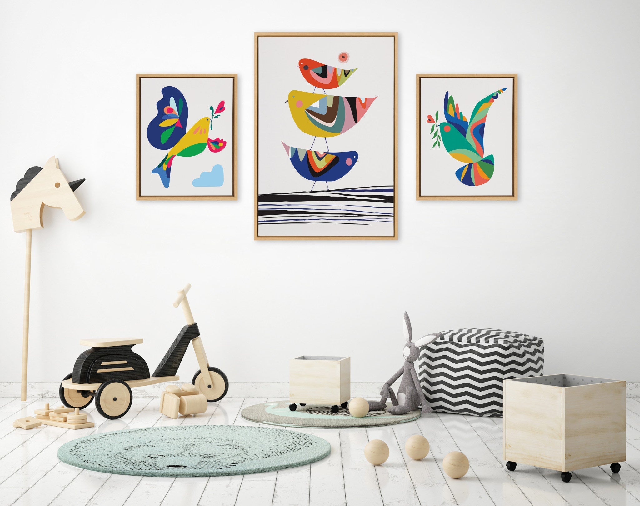 Sylvie The Family Tree, Bird of Peace and Peace Dove Framed Canvas Art Set by Rachel Lee of My Dream Wall