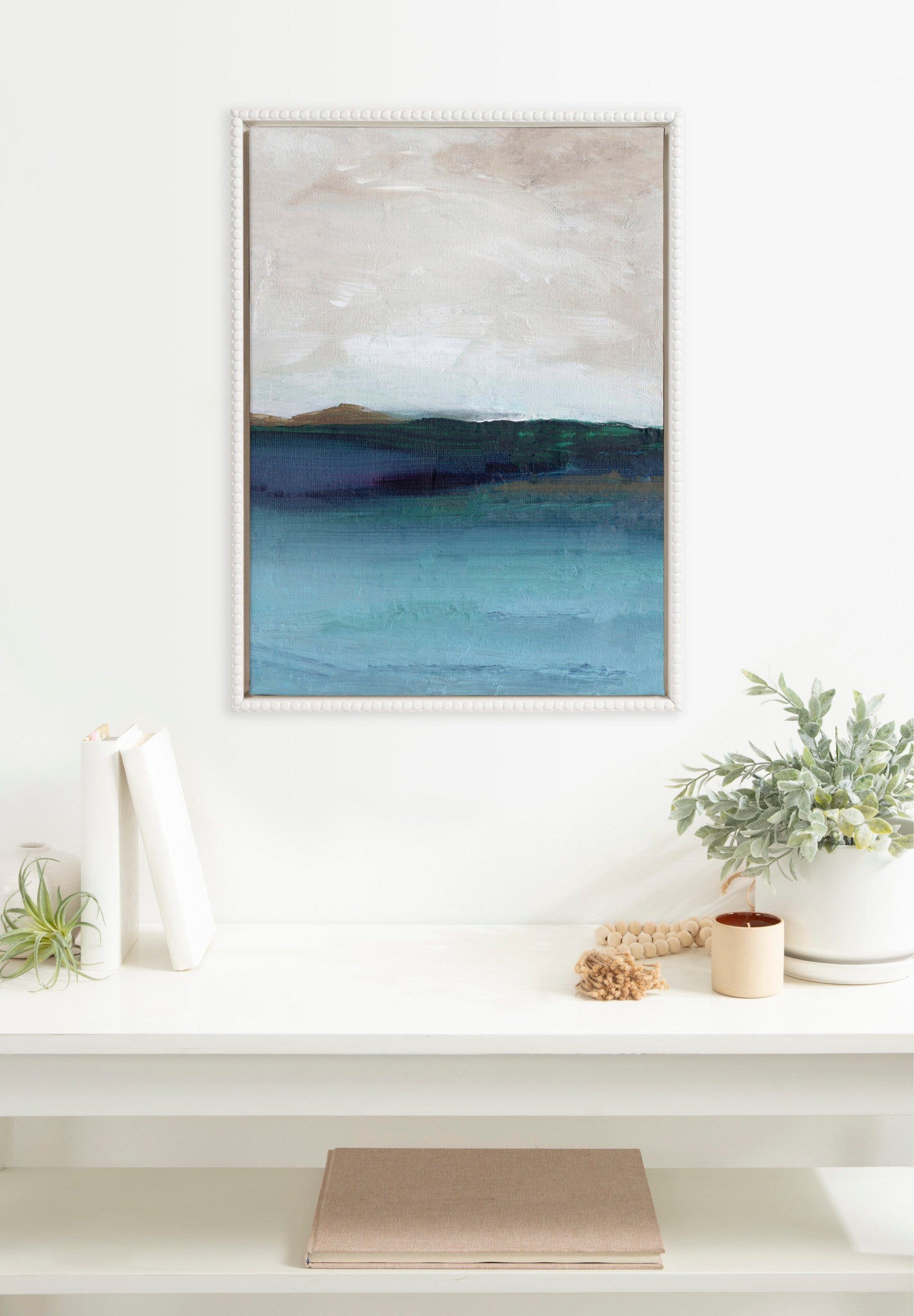 Sylvie Beaded Deep Blue Framed Canvas by Nikita Jariwala