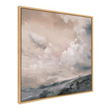 Framed canvas painting depicting a sepia-toned cloudy sky over a textured, dark hillside landscape, with a soft gradient from beige to gray-blue hues.