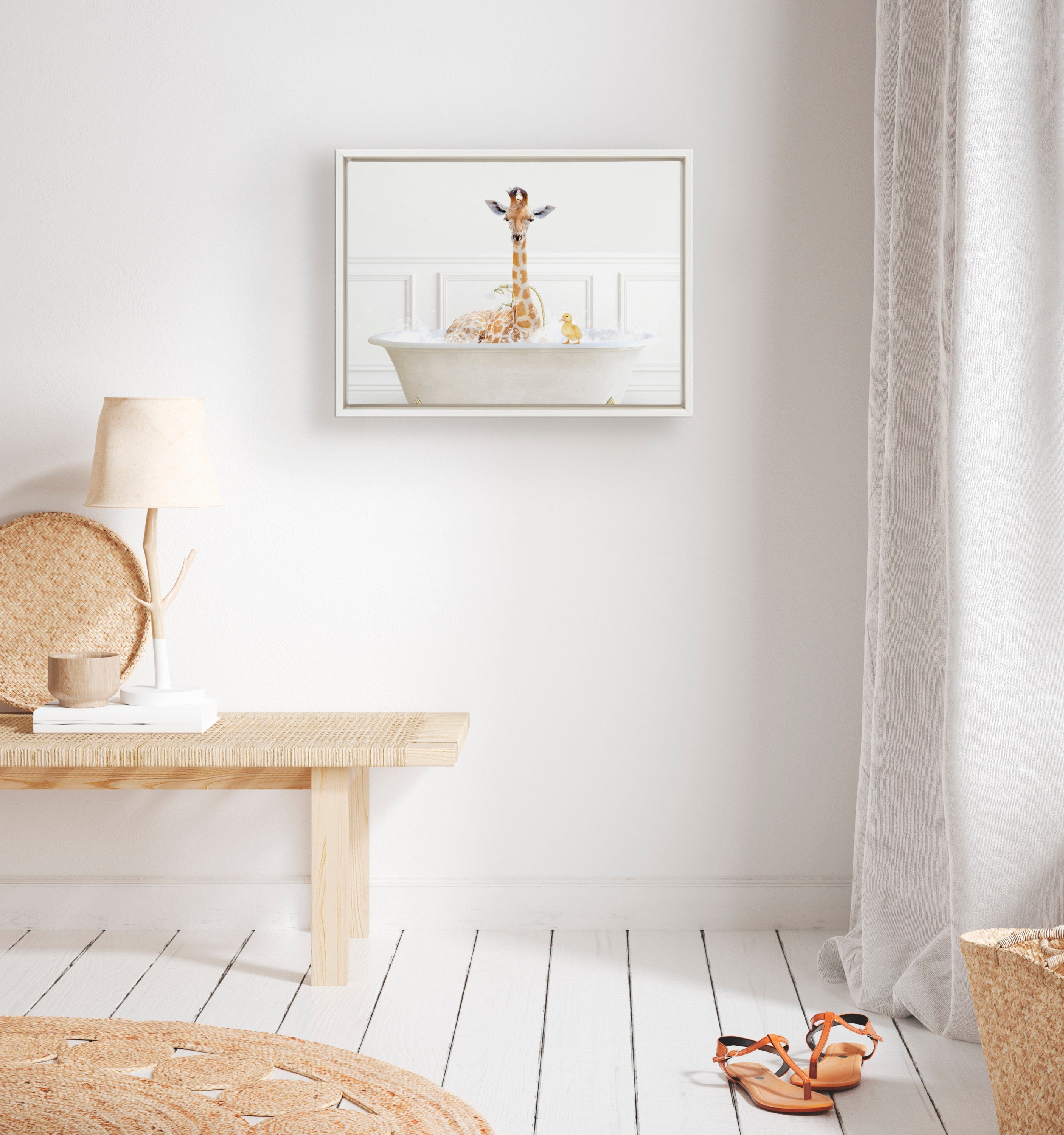 Sylvie Giraffe In Bubble Bath Neutral Style Framed Canvas by kateandlaurel - product image 4 for Resin Society