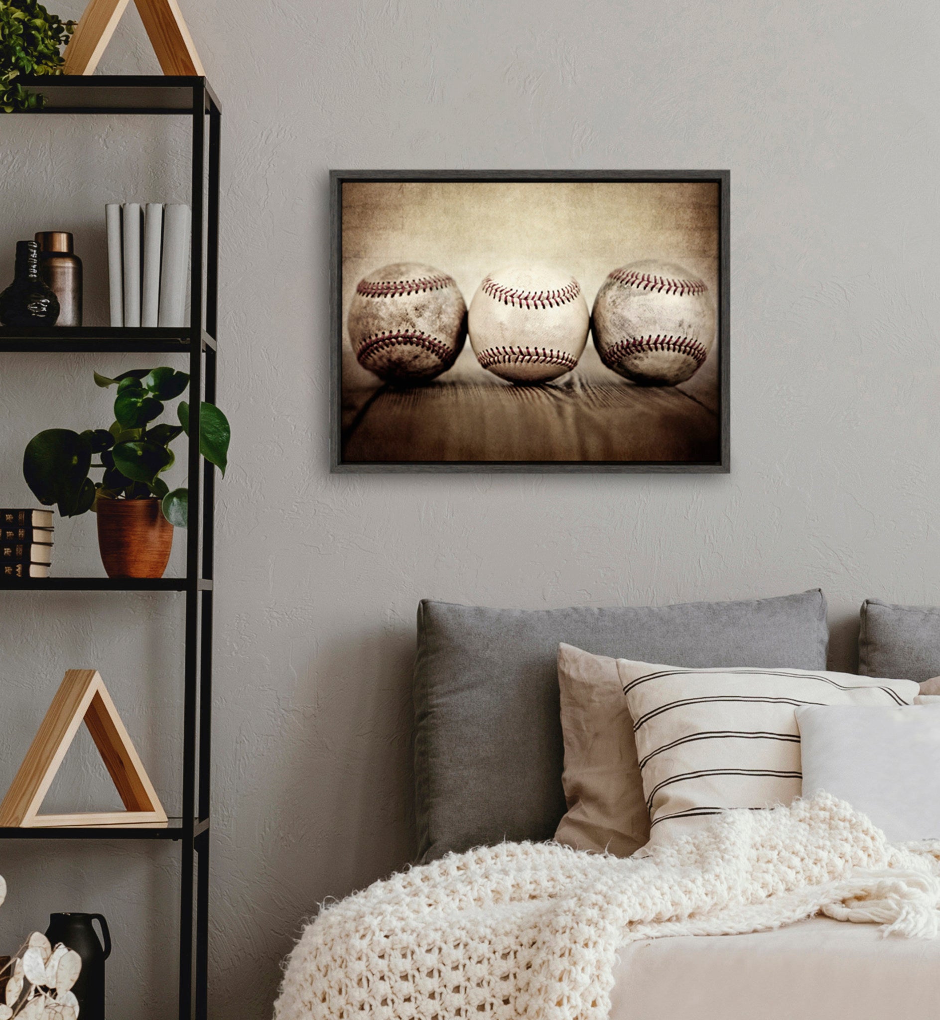 Sylvie Three Vintage Baseballs Framed Canvas by kateandlaurel - product image 7 for Resin Society