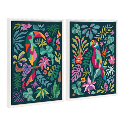 Sylvie Tropical Parrot and Tropical Toucan Framed Canvas Art Set by Rachel Lee