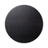Round wood table top with smooth black finish and subtle wood grain texture, shown from a top-down view.
