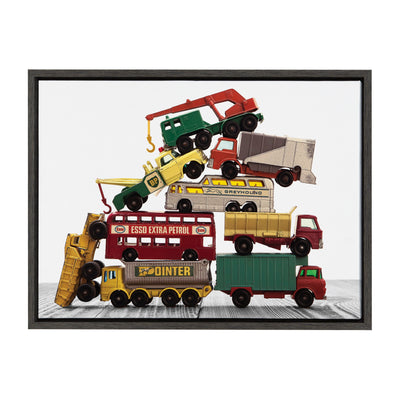 Sylvie Vintage Stacked Matchbox Work Vehicles Pile Framed Canvas by Saint and Sailor Studios