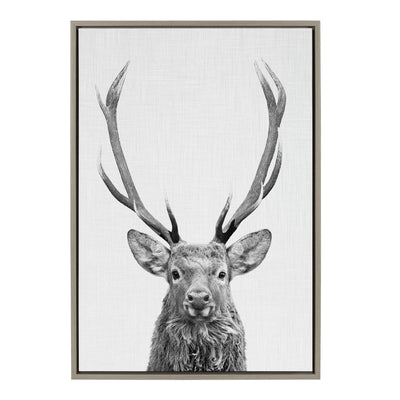 Sylvie The Red Deer BW Framed Canvas by Simon Te of Tai Prints