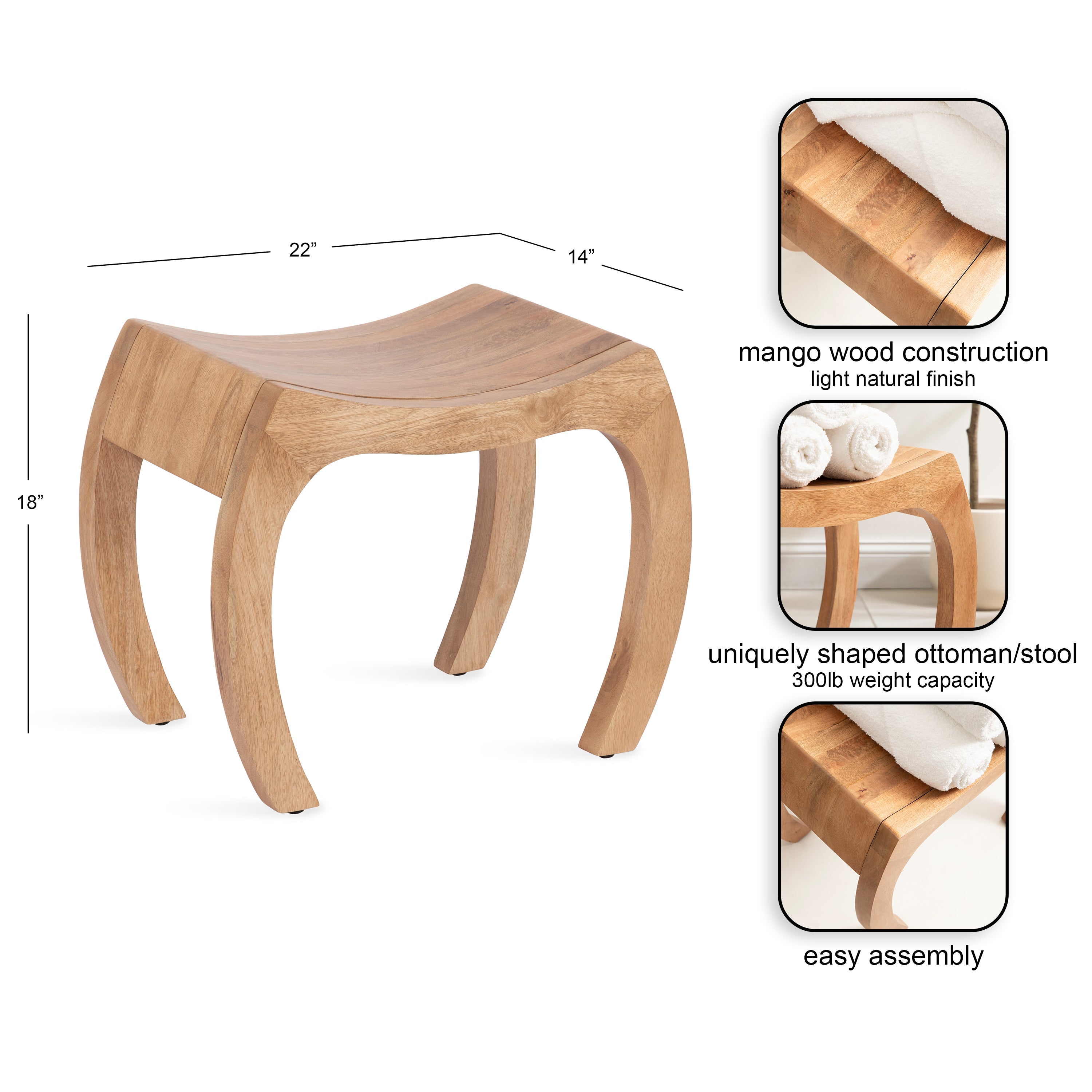 Loviisa Wood Ottoman and Vanity Stool