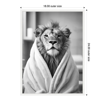 Sylvie Lion Bathroom Art Towel Robe Black and White Framed Canvas