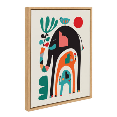 Sylvie Three Elephants framed canvas art featuring colorful mid-century style illustration by Rachel Lee