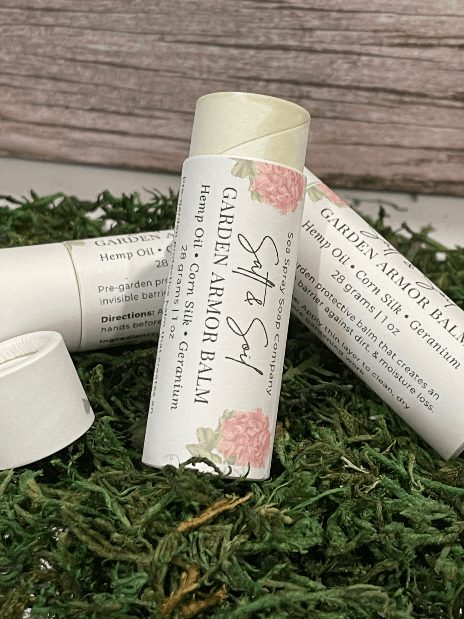 Garden Armor Hand Protection Balm 2 oz stick in compostable cardboard tube with fresh geranium scent