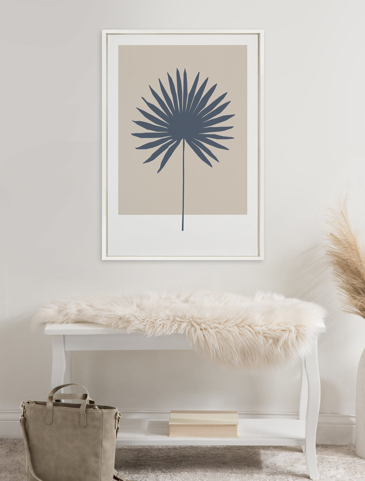 Sylvie Muted Tan and Blue Colorblock Botanical Palm Framed Canvas by kateandlaurel - product image 4 for Resin Society