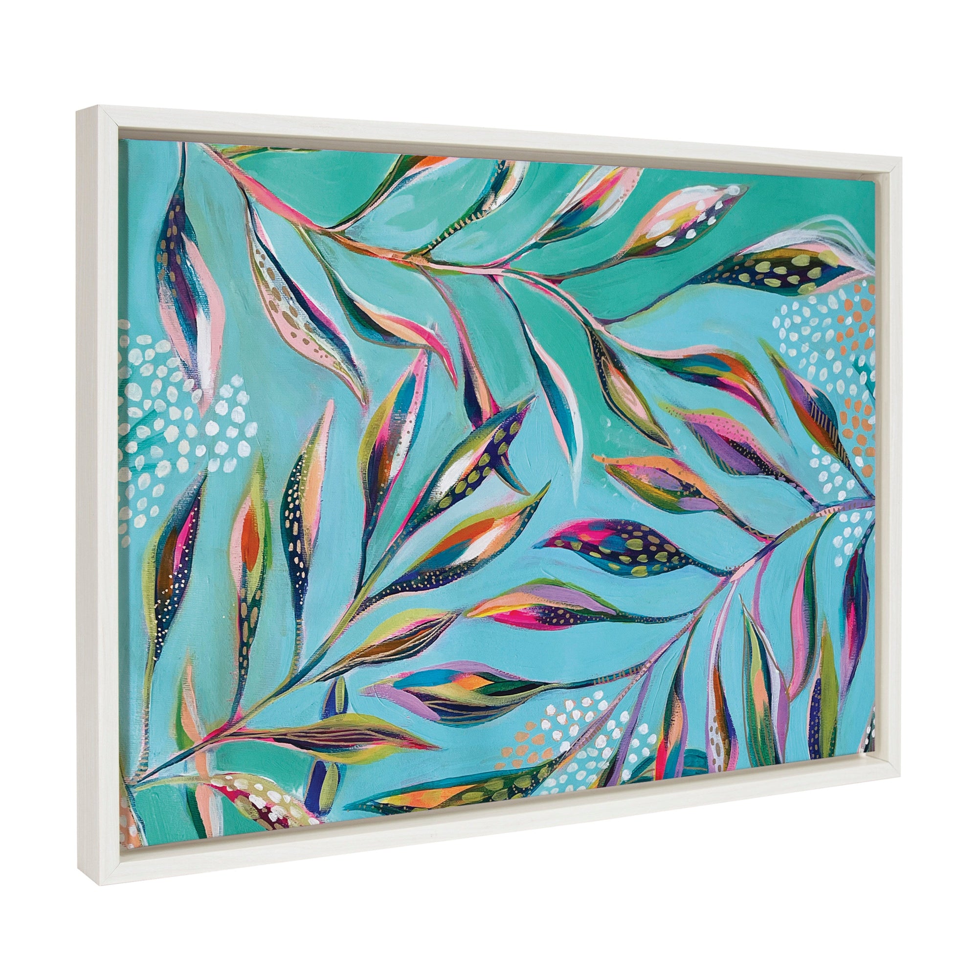 Sylvie A Tranquil Moment framed canvas artwork by Jessi Raulet showing abstract colorful shapes in a white floating frame
