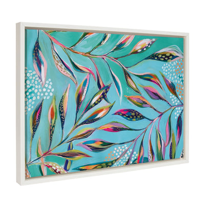 Sylvie A Tranquil Moment framed canvas artwork by Jessi Raulet showing abstract colorful shapes in a white floating frame